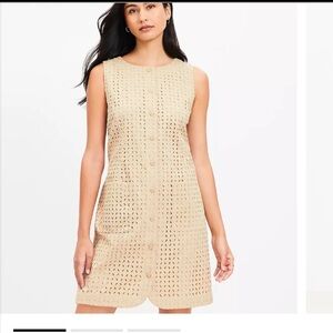 Loft Eyelet Mini Button Pocket Dress NWT